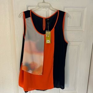 Lane Bryant Orange Navy Asymmetrical Blouse